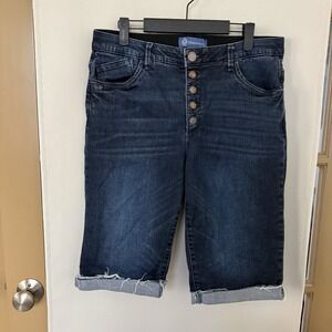 Democracy Womens 12 Blue Dark Wash High Rise‎ Button Fly Bermuda Jean Shorts